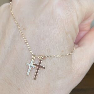 Silver Sterling 925 Cubic Zirconia Gold Plated Cross Pendant Necklace